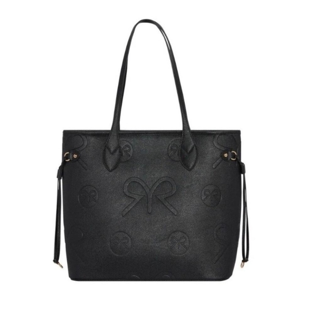 Ruby Ribbon Black Embossed Bow Logo Tote Laptop Bag‎ NWT